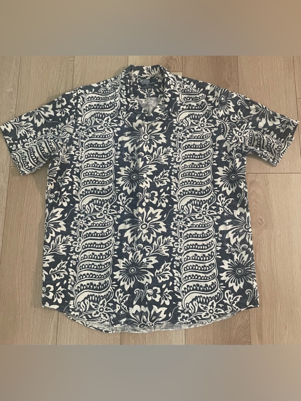 Vtg Polo Ralph Lauren BONNARD Hawaiian Shirt Mens XL* Blue Camp Floral Linen 90s